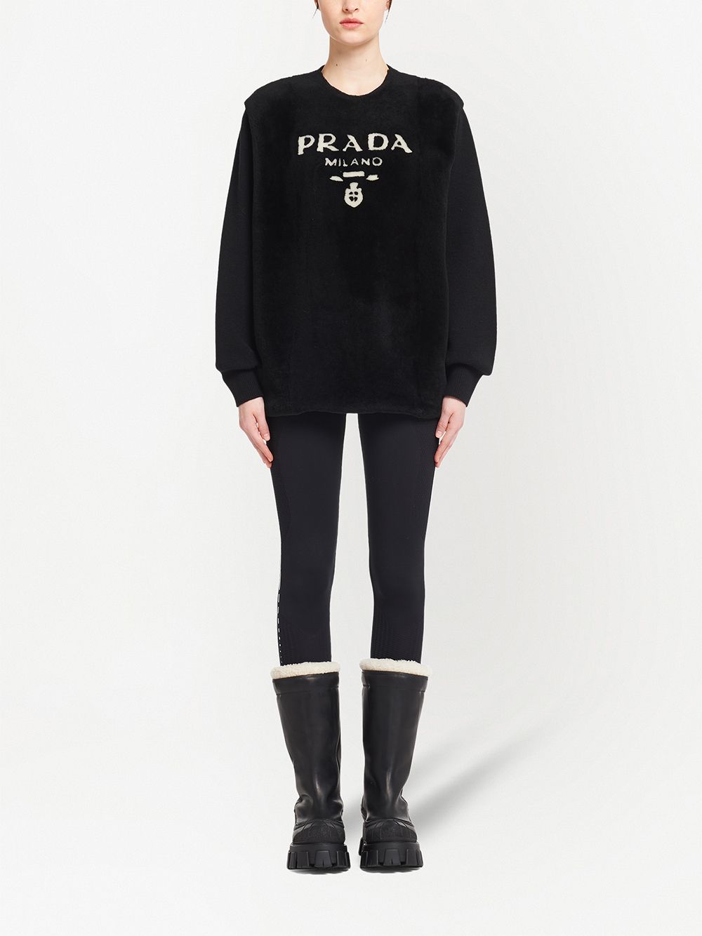 Shop Prada Logo-intarsia Panelled Jumper In Black