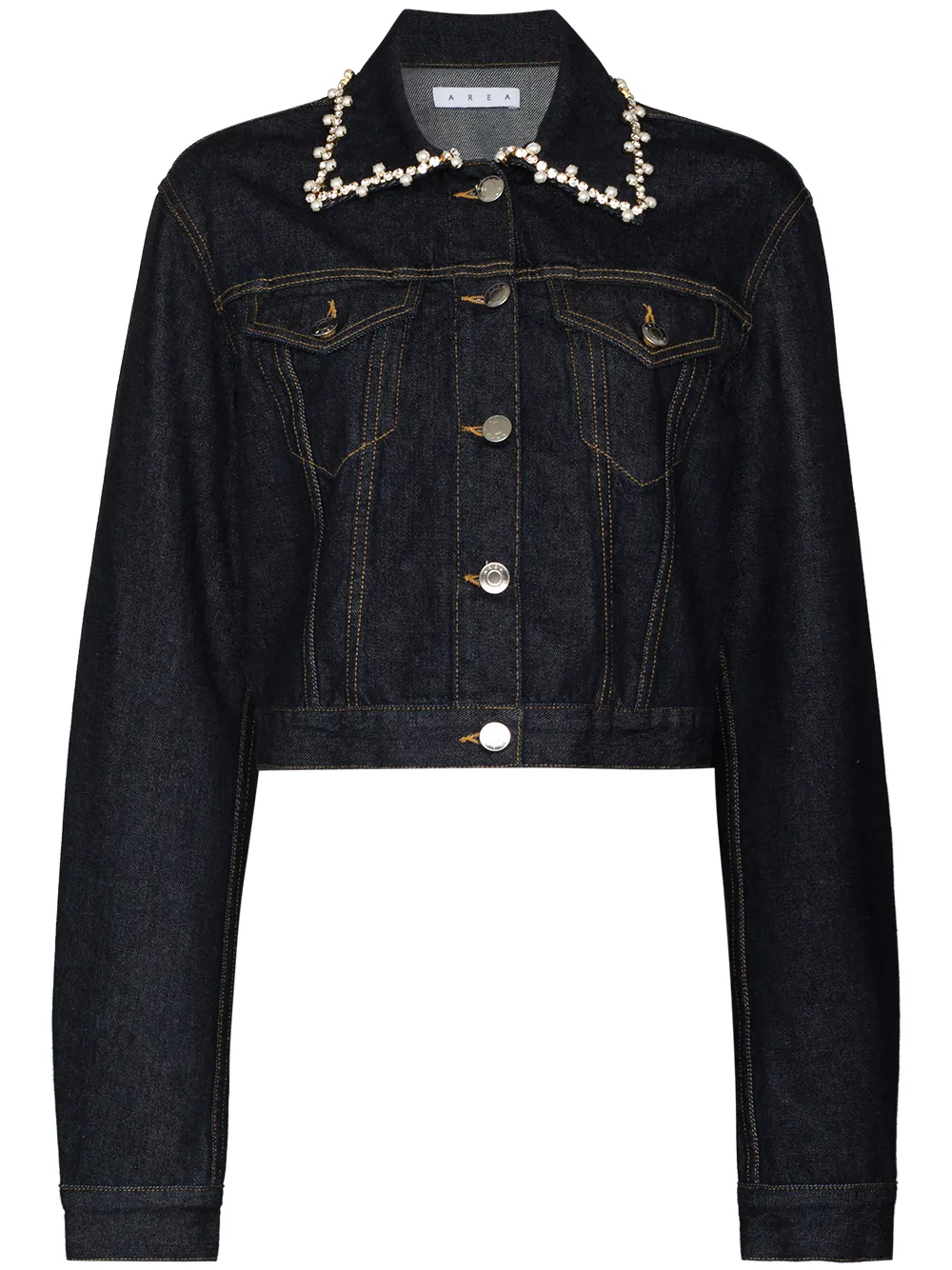 AREA crystal-pearl trim denim jacket