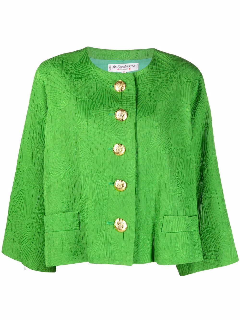 Pre-owned Saint Laurent 提花单排扣夹克（1980年代典藏款） In Green