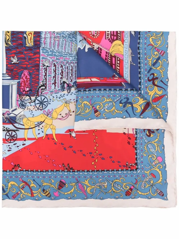 Silk Scarf Print Palazzo Spini Feroni - スカーフ＆ストール Palazzo Spini Feroni print silk foulard - Women | Ferragamo