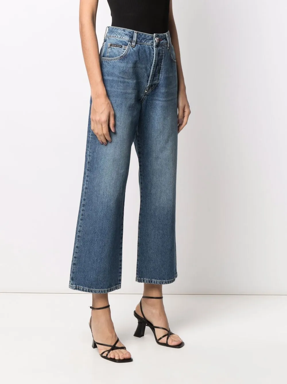 Shop Philipp Plein Iconic Plein Wide-leg Jeans In Blue