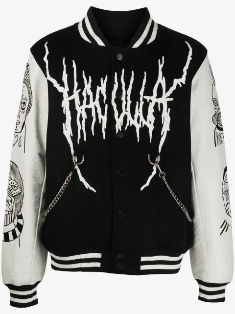 Haculla leather-sleeve varsity jacket
