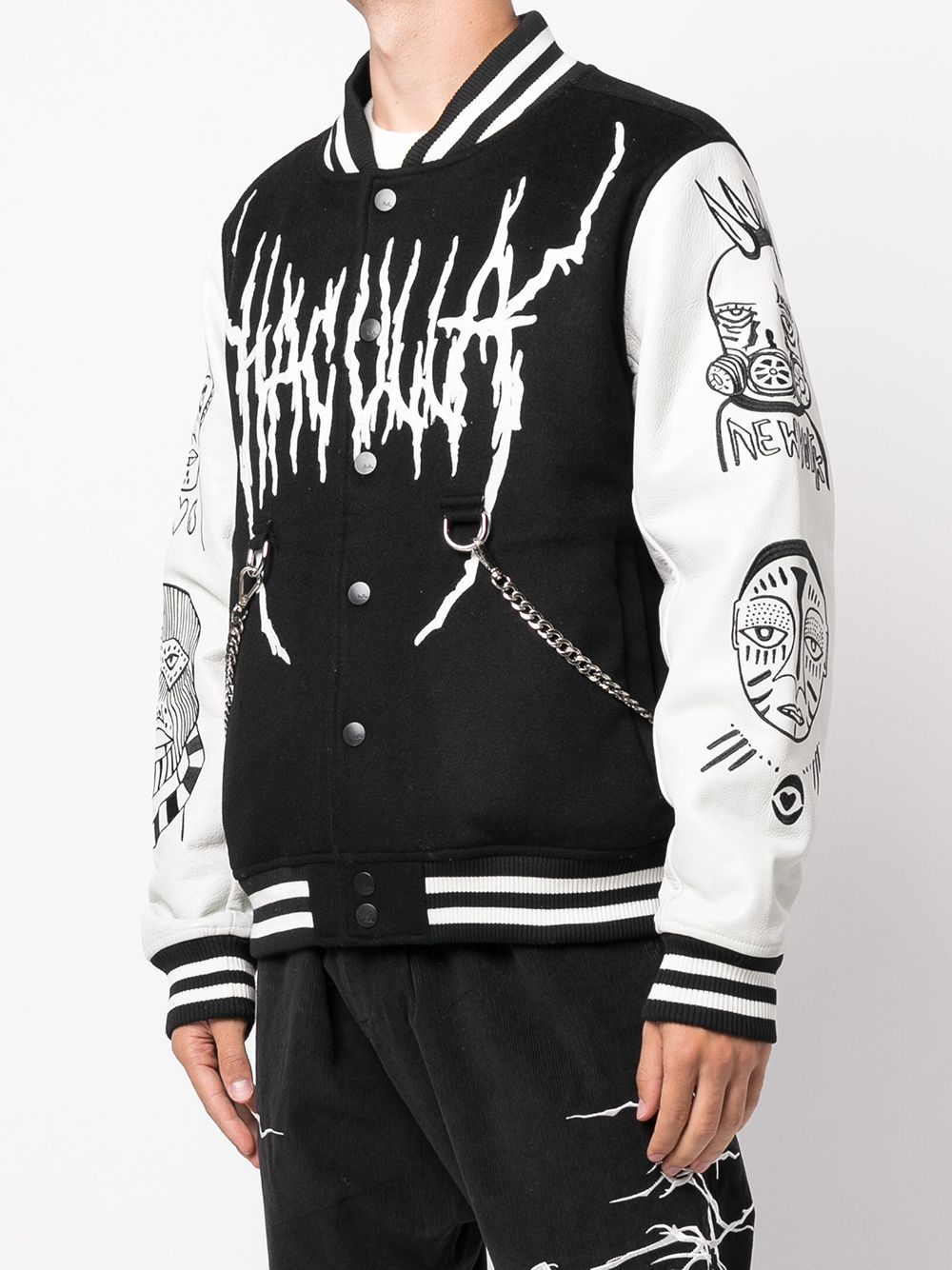 Shop Haculla Leather-sleeve Varsity Jacket In Black/off White
