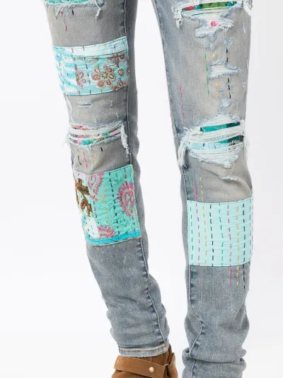 quilted patch-detail slim-fit jeans 