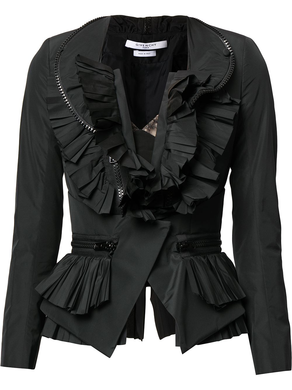 Pre-owned Givenchy Zip Detailing Ruffled Jacket In Black