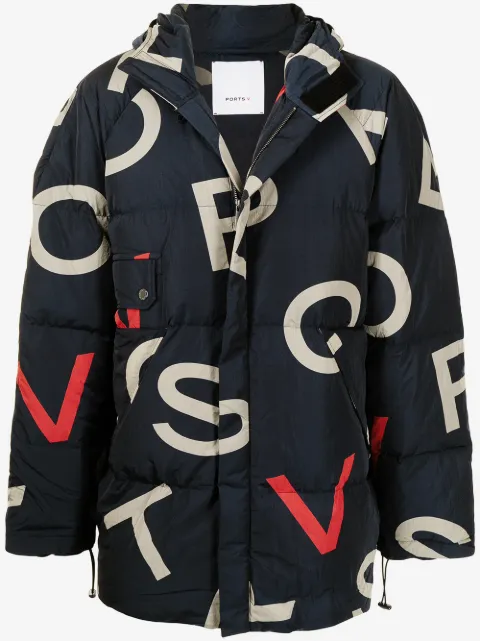 Ports V chamarra capitonada oversize con logo estampado