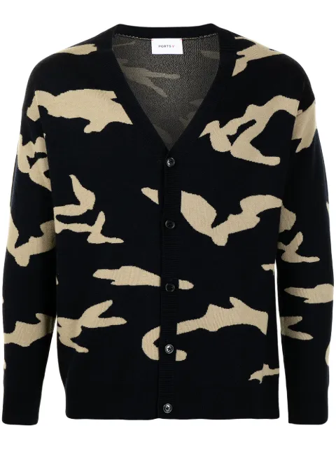 Ports V camouflage-print wool cardigan