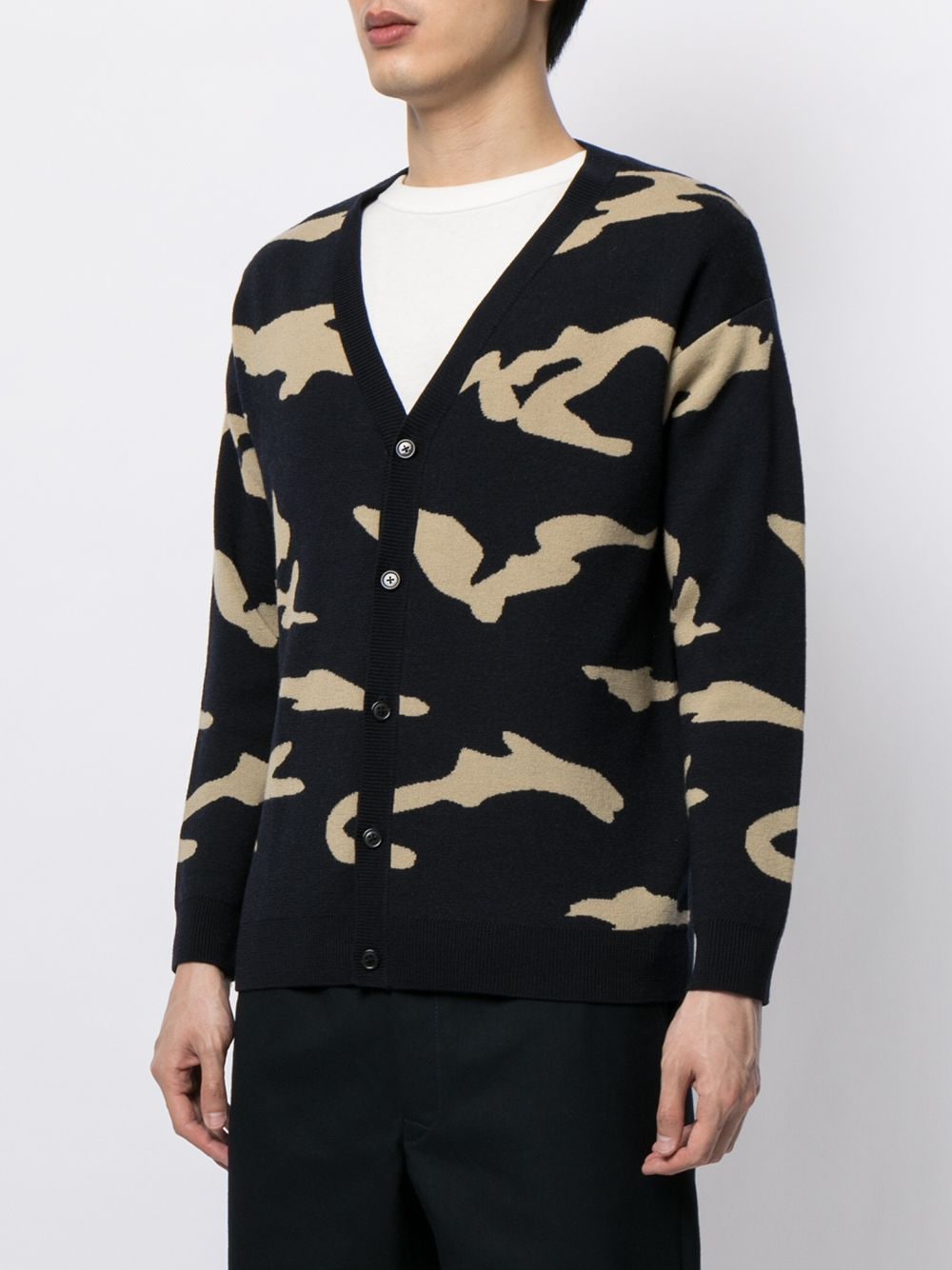 Shop Ports V Camouflage-print Wool Cardigan In Blue