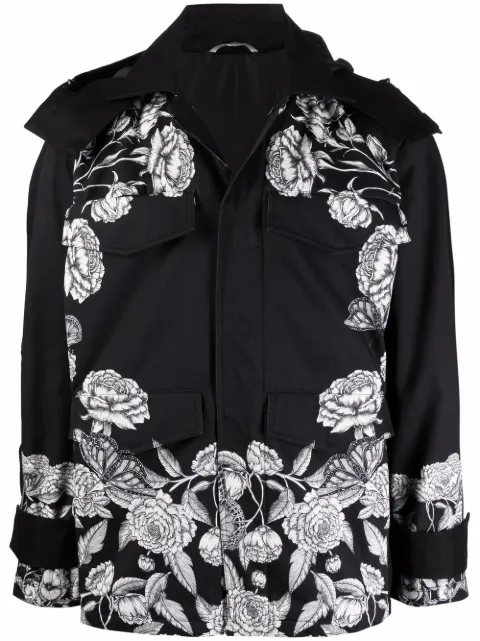 Valentino Garavani Dark Blooming-print hooded jacket