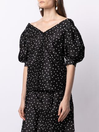 off-shoulder polka-dot print blouse展示图