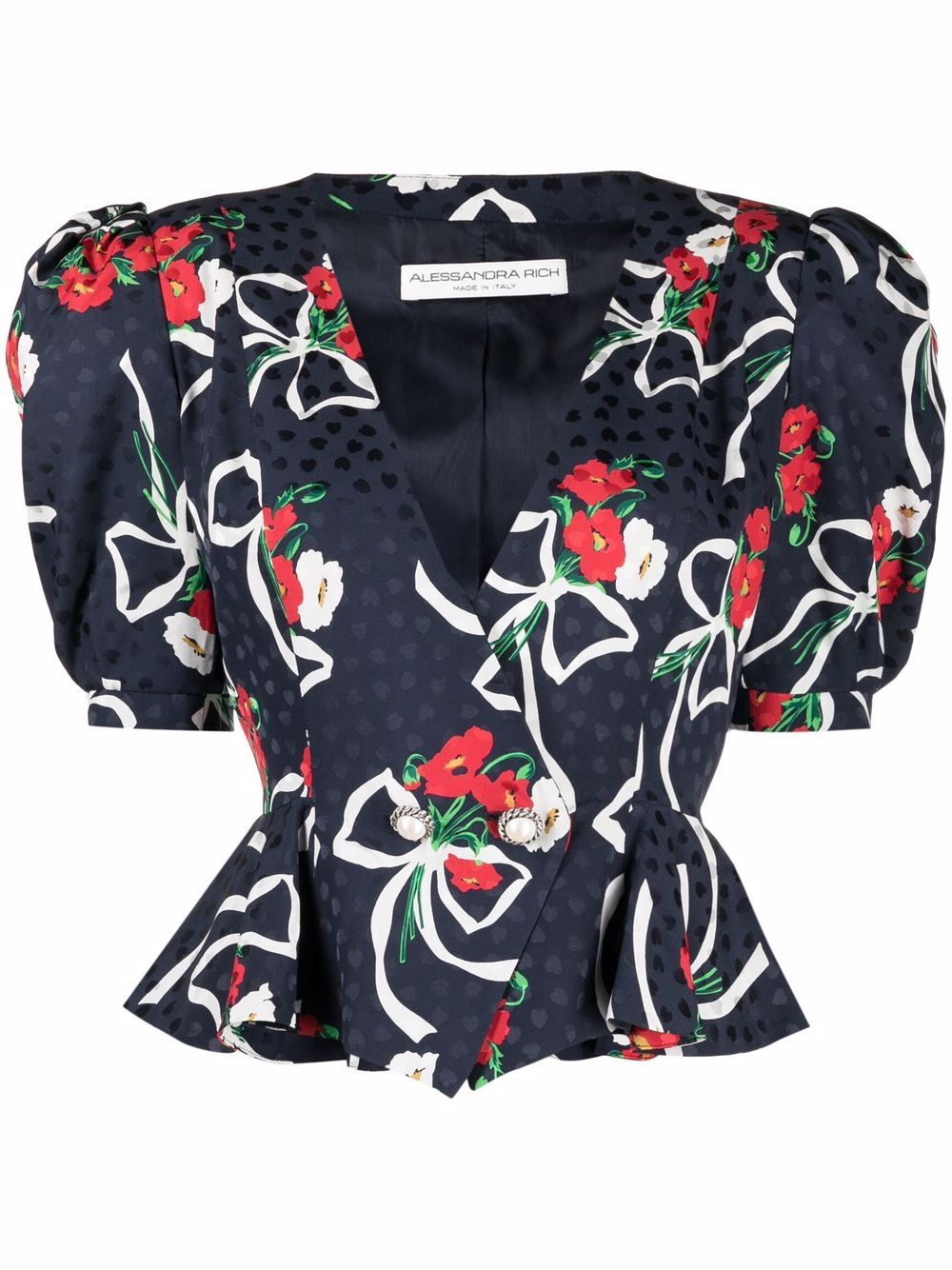 фото Alessandra rich блузка с баской и цветочным принтом