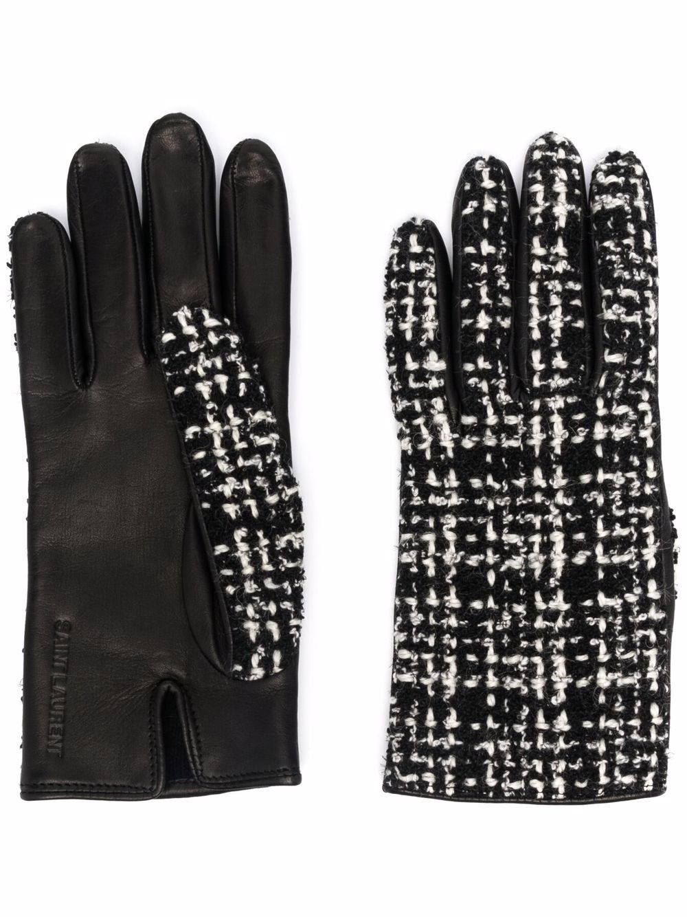 Shop Saint Laurent Tweed-panel Gloves In Black