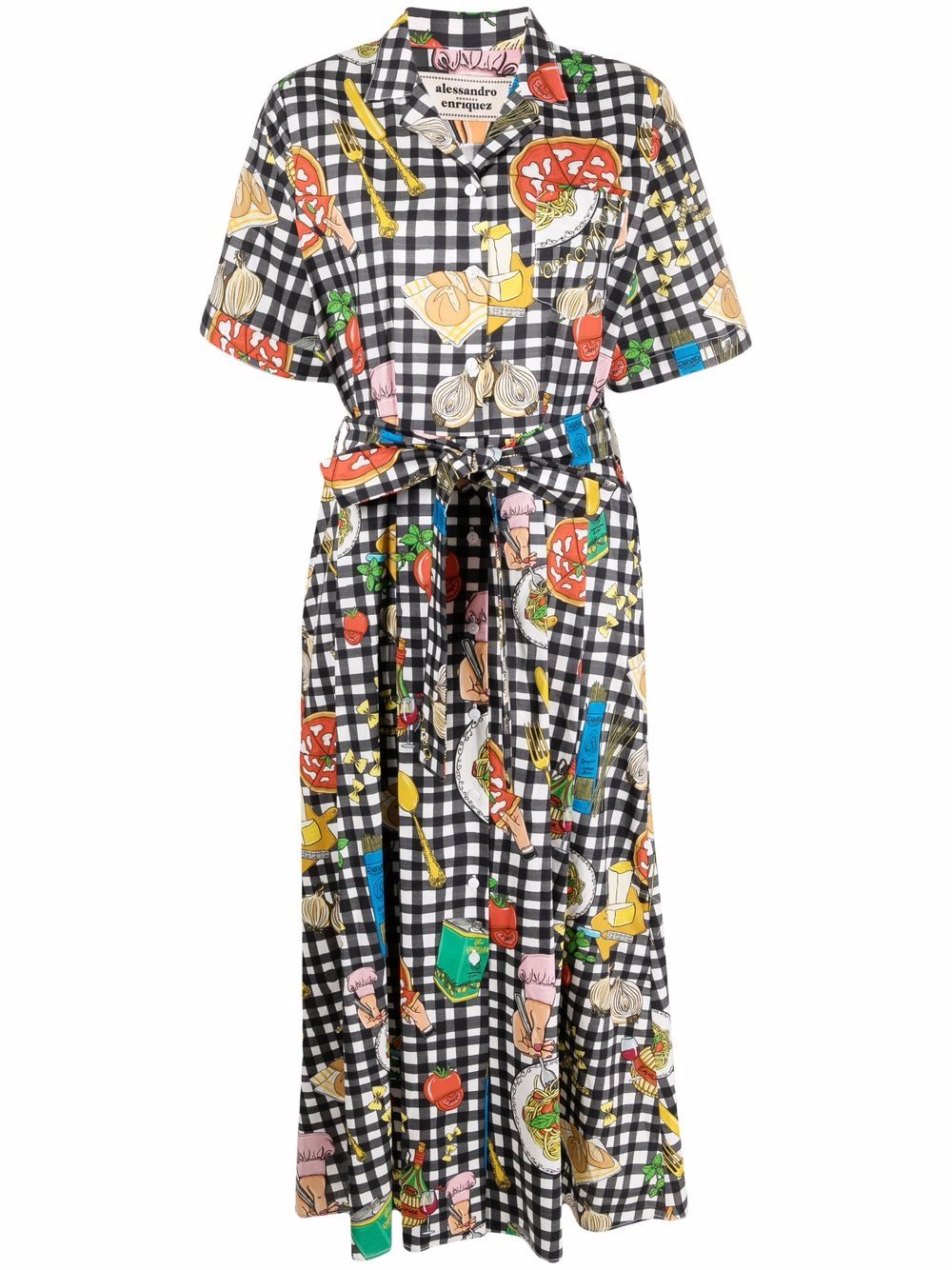 ALESSANDRO ENRIQUEZ CHECKED FOOD-PRINT SHIRT DRESS