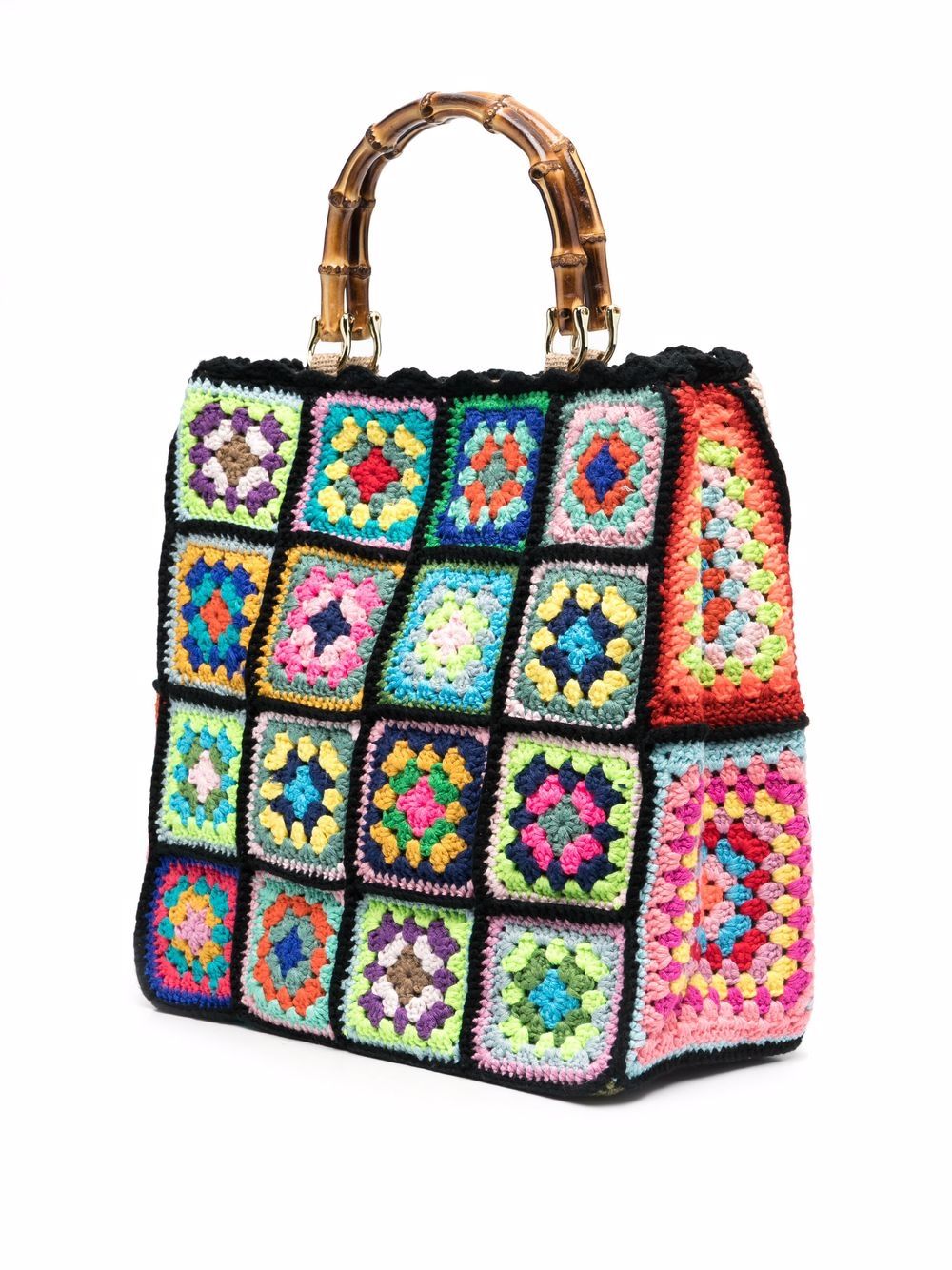 Shop black & green la milanesa square crochet panel bag with Express ...