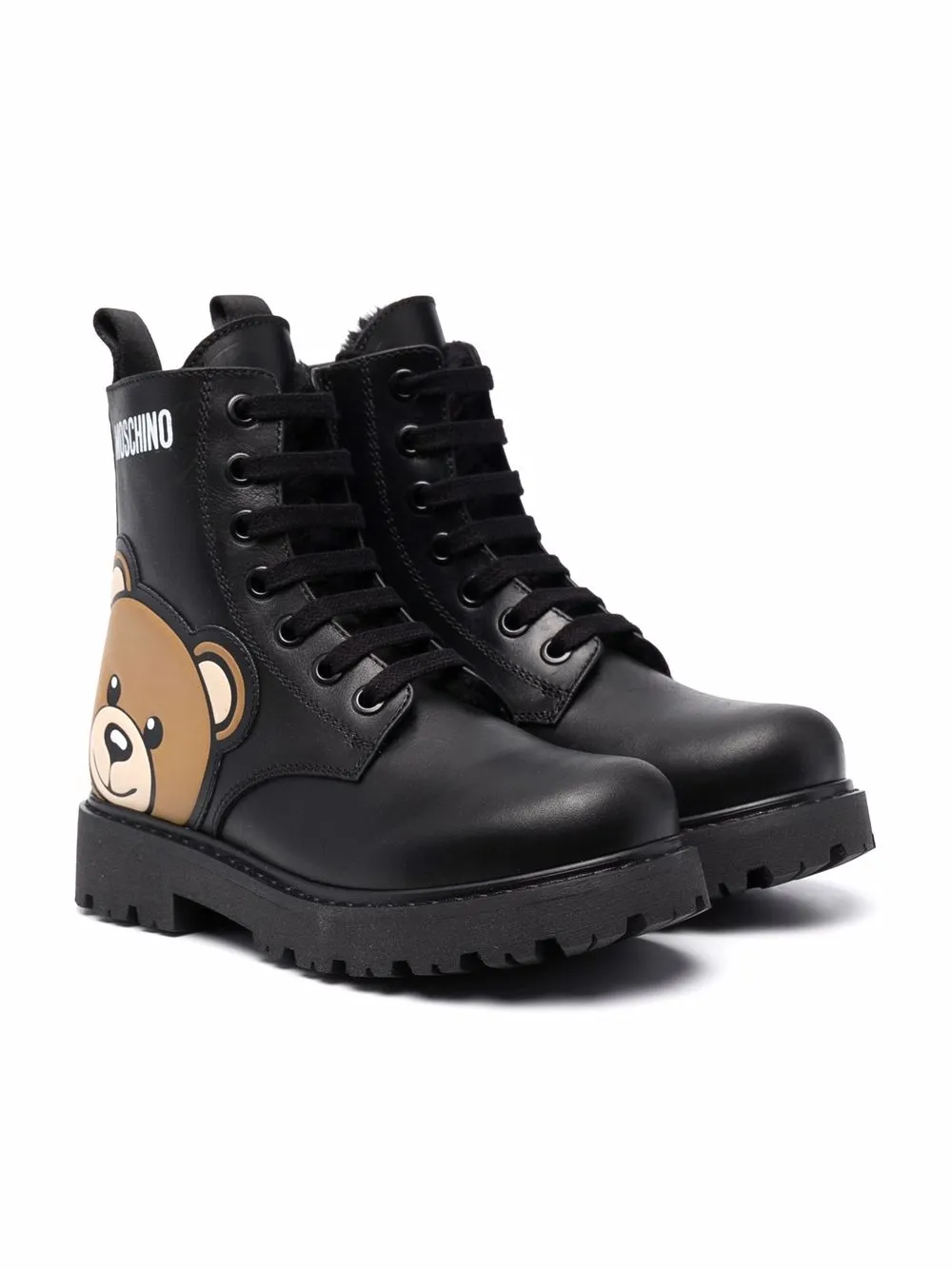 

Moschino Kids logo-print lace-up ankle boots - Black