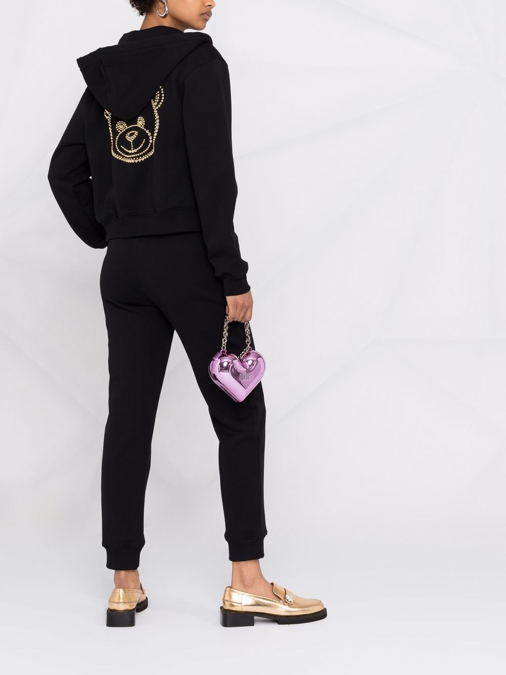 Shop Moschino Studded Teddy Bear Hoodie In Schwarz