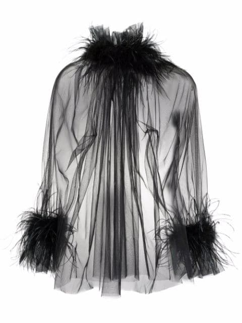 STYLAND sheer feather-trimmed blouse