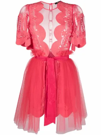 Elisabetta Franchi lace-panelled Tulle Mini Dress - Farfetch