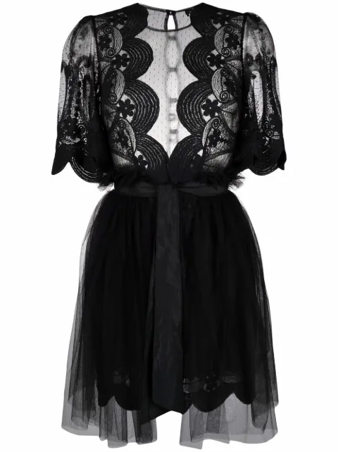 Elisabetta Franchi lace-panelled Tulle Mini Dress - Farfetch