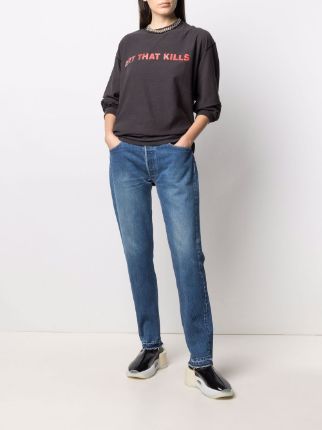 slogan-print long-sleeved T-shirt展示图