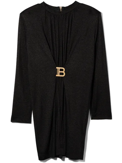 Balmain Kids فستان بقصة A وبروش شعار الماركة