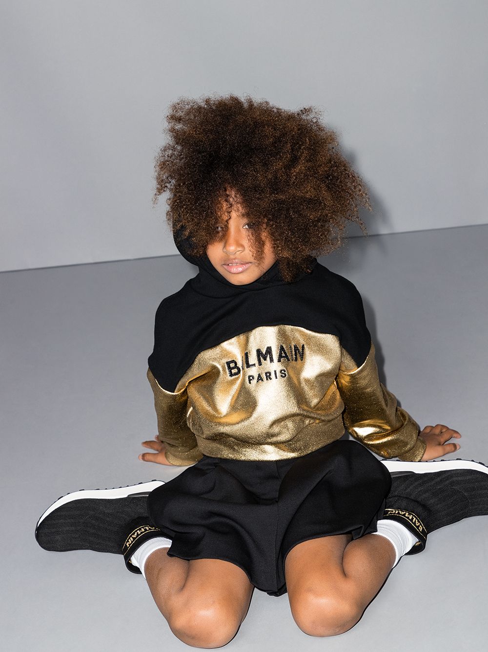 фото Balmain kids худи с логотипом и эффектом металлик