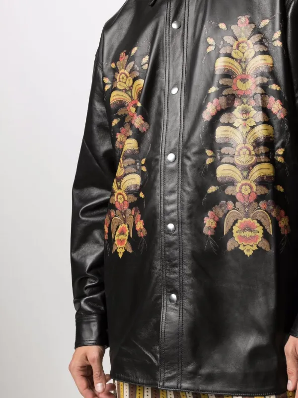 floral print leather jacket
