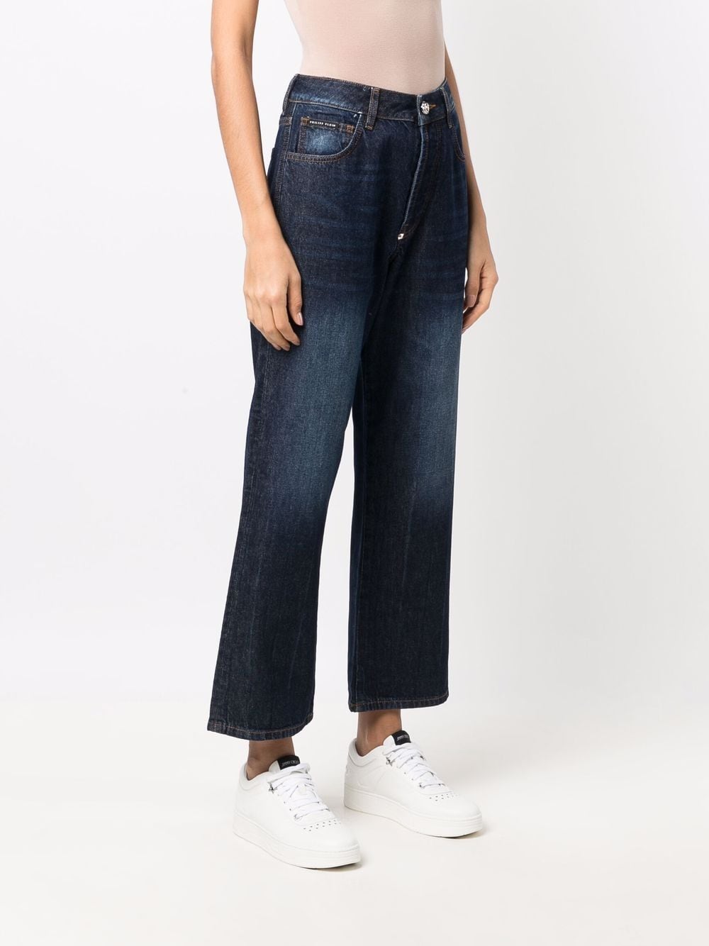 Shop Philipp Plein Iconic Plein Wide-leg Jeans In 蓝色