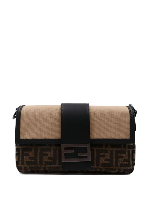 FENDI leather-jacquard baguette