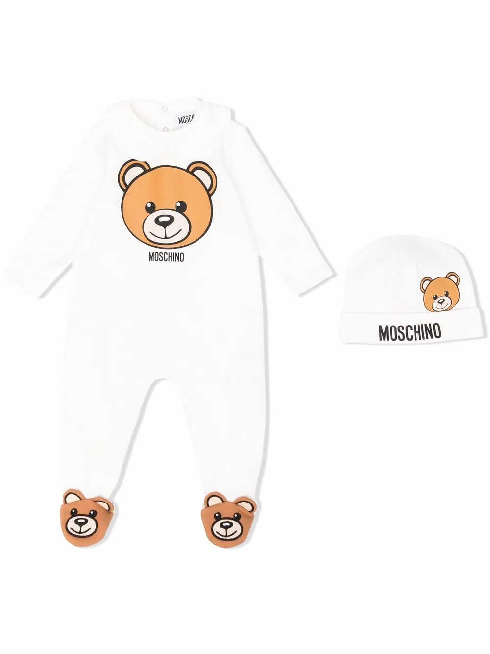 фото Moschino kids комплект из комбинезона и шапки с принтом teddy bear