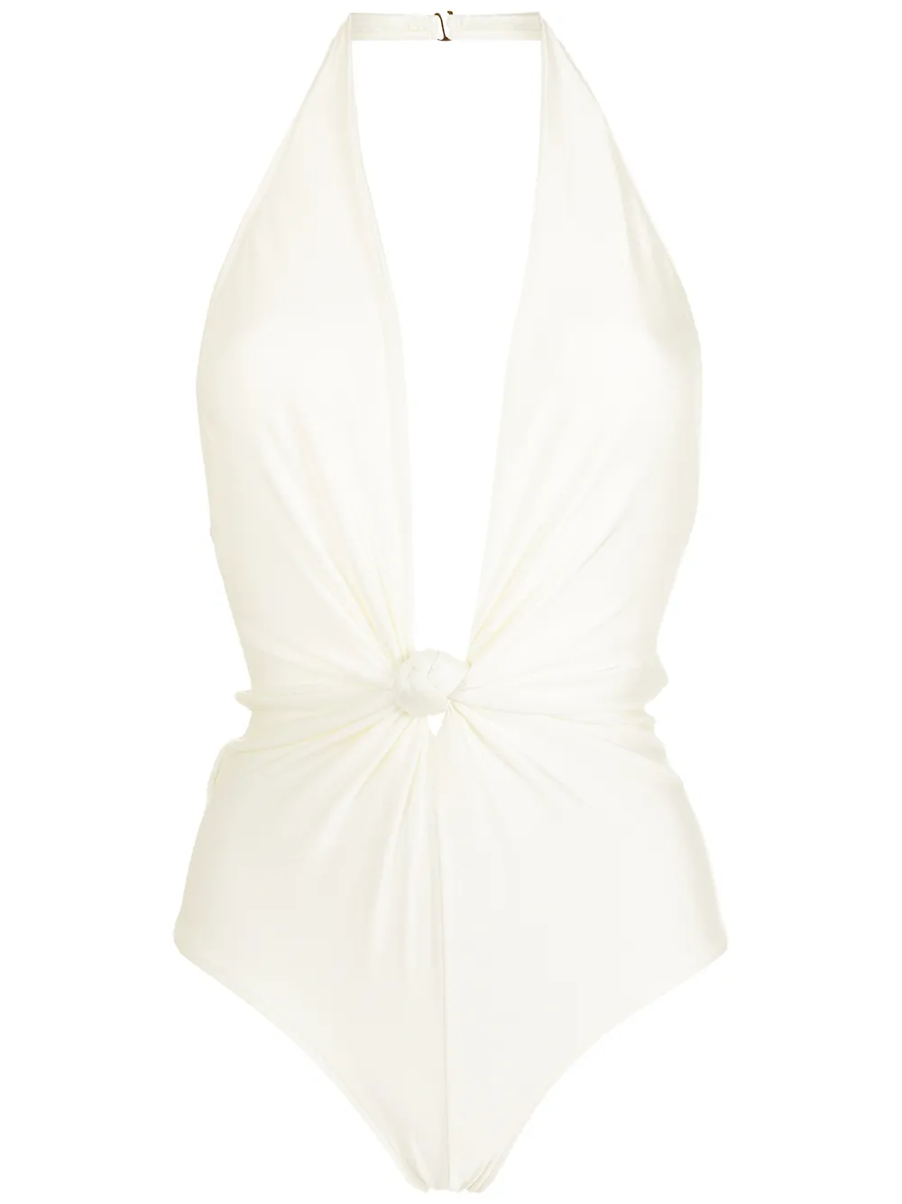 plunge-neck swimsuit