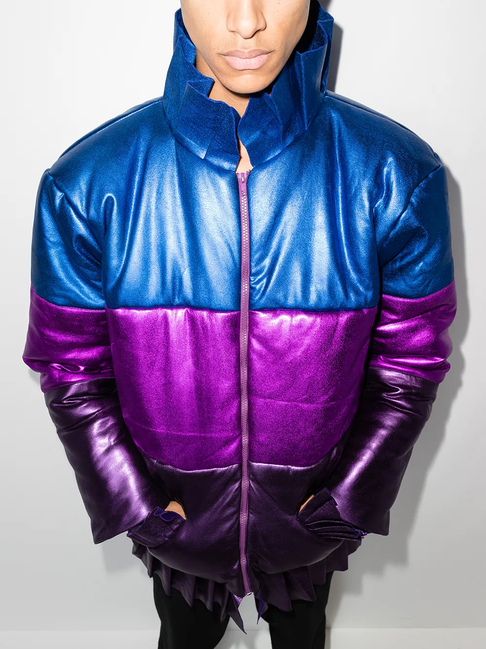 Orange Culture Panelled Ruffled Puffer Jacket - Farfetch
