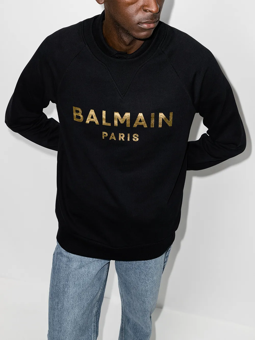 Shop Balmain Logo-print Cotton Sweatshirt In Schwarz