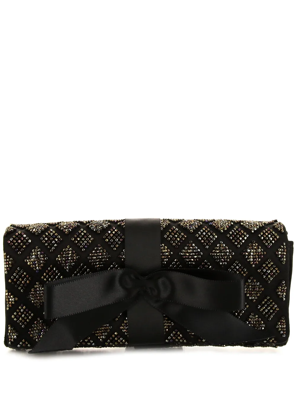 Pre-owned Chanel 2006 Bead-embellished Bow Clutch In Black