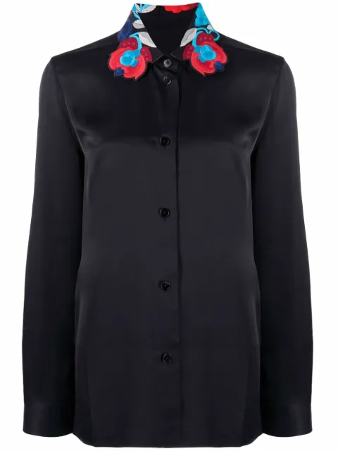 Jil Sander camisa con bordado floral en el cuello