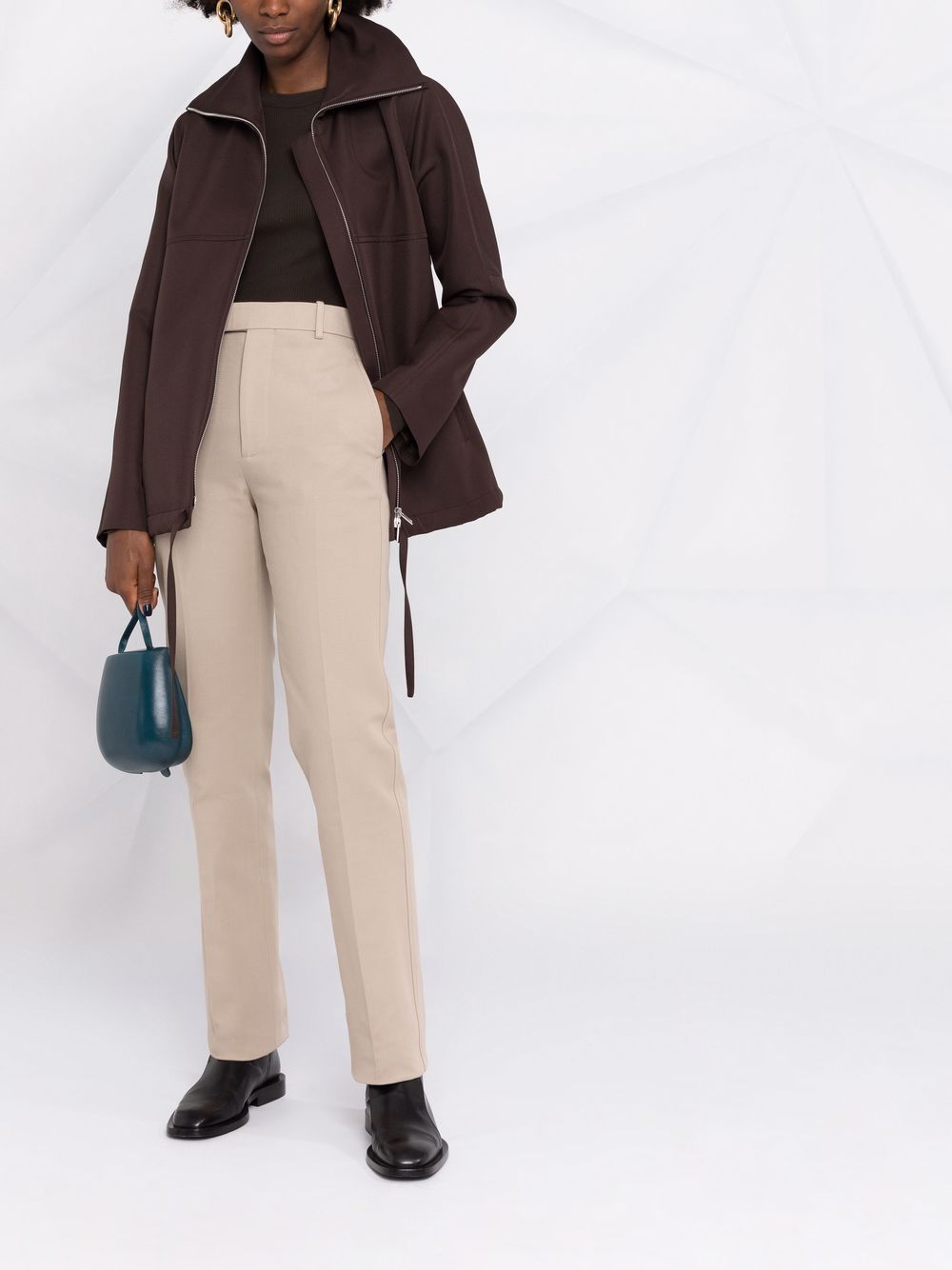 Shop Jil Sander Oversized-collar Zipped Jacket In Brown