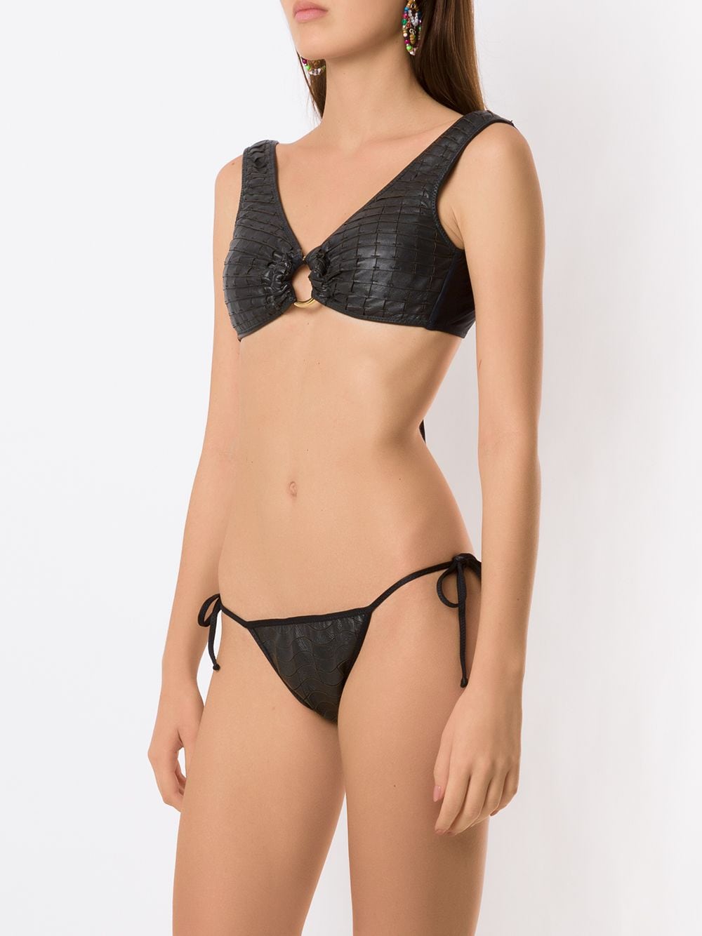 Shop Amir Slama Textured Triangle Bikini Set In Schwarz