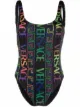 Image 1 of Versace Greca neon-print one-piece swimsuit