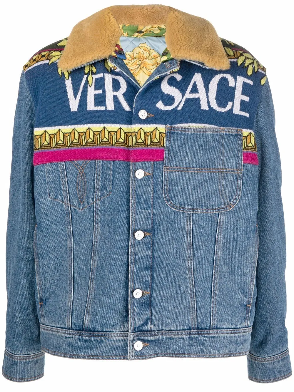 logo-detail denim jacket | Versace 