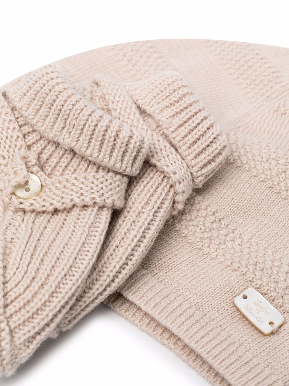 Shop Tartine Et Chocolat Ribbed Knit Hat Set In Neutrals