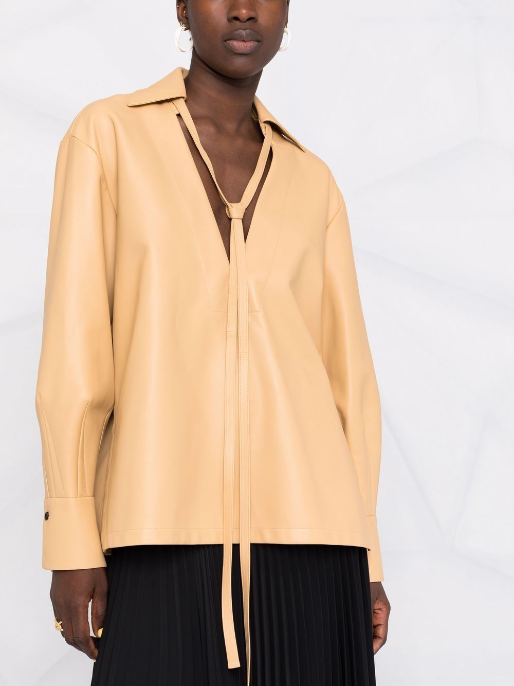 Shop Jil Sander Tie-neck Long-sleeved Leather Blouse In Neutrals