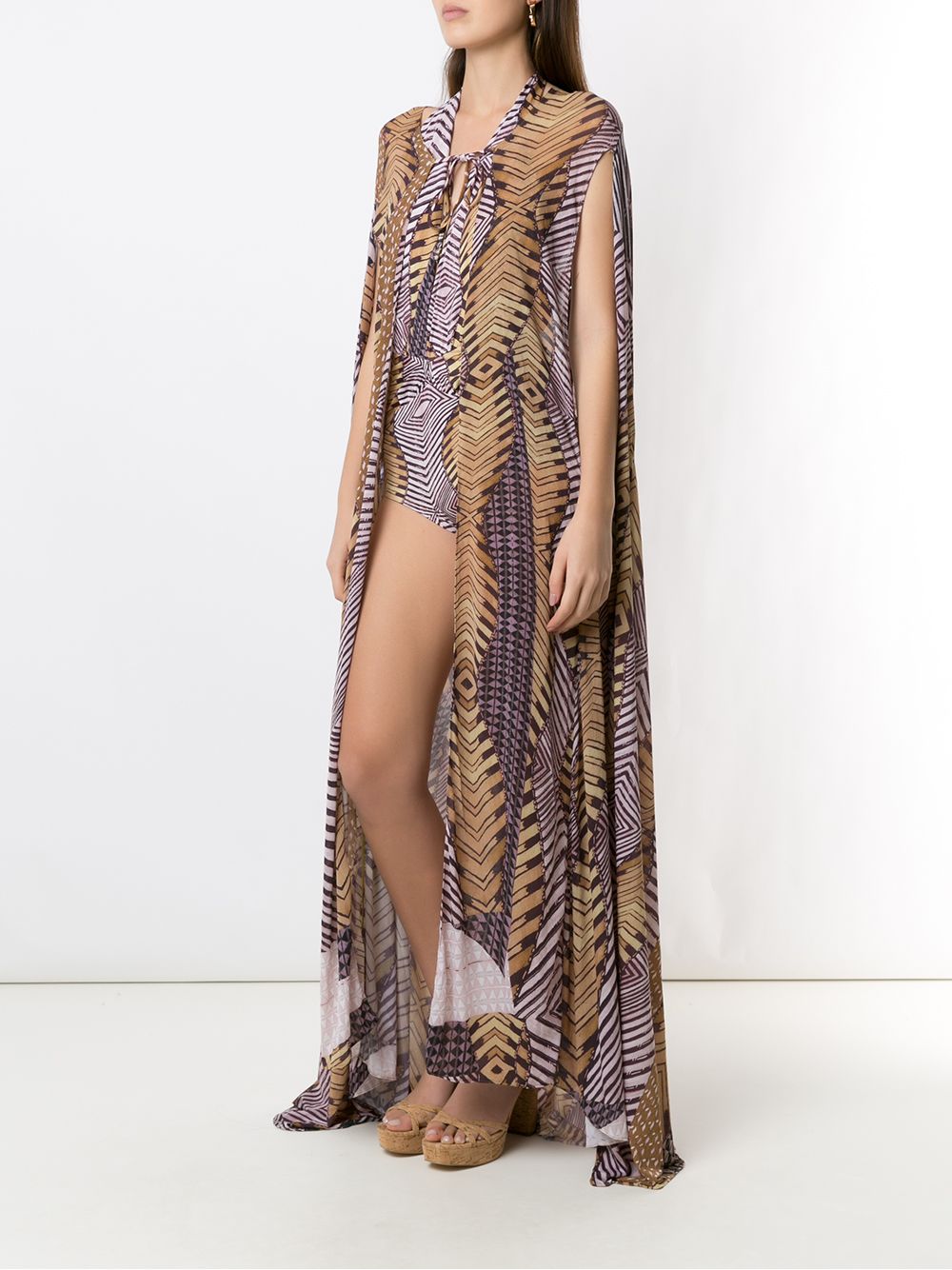 Shop Amir Slama Printed Cape Beach Dress In Violett