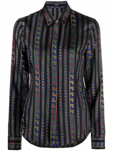 Shop Versace Greca Neon-print silk shirt with Express Delivery - FARFETCH