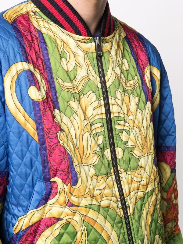 baroque printed quilted bomber jacket