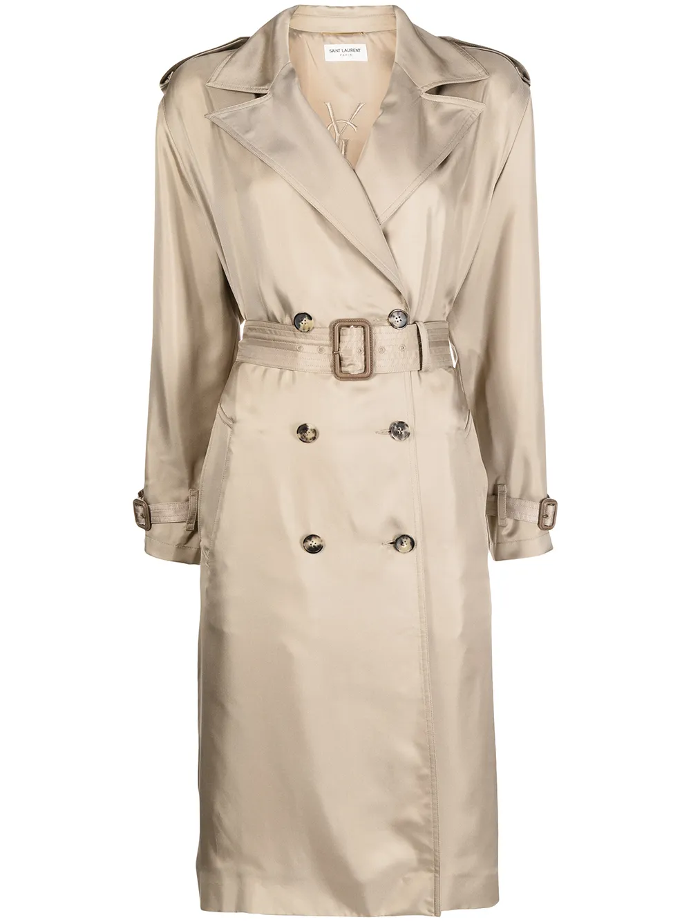 double-breasted silk trench coat