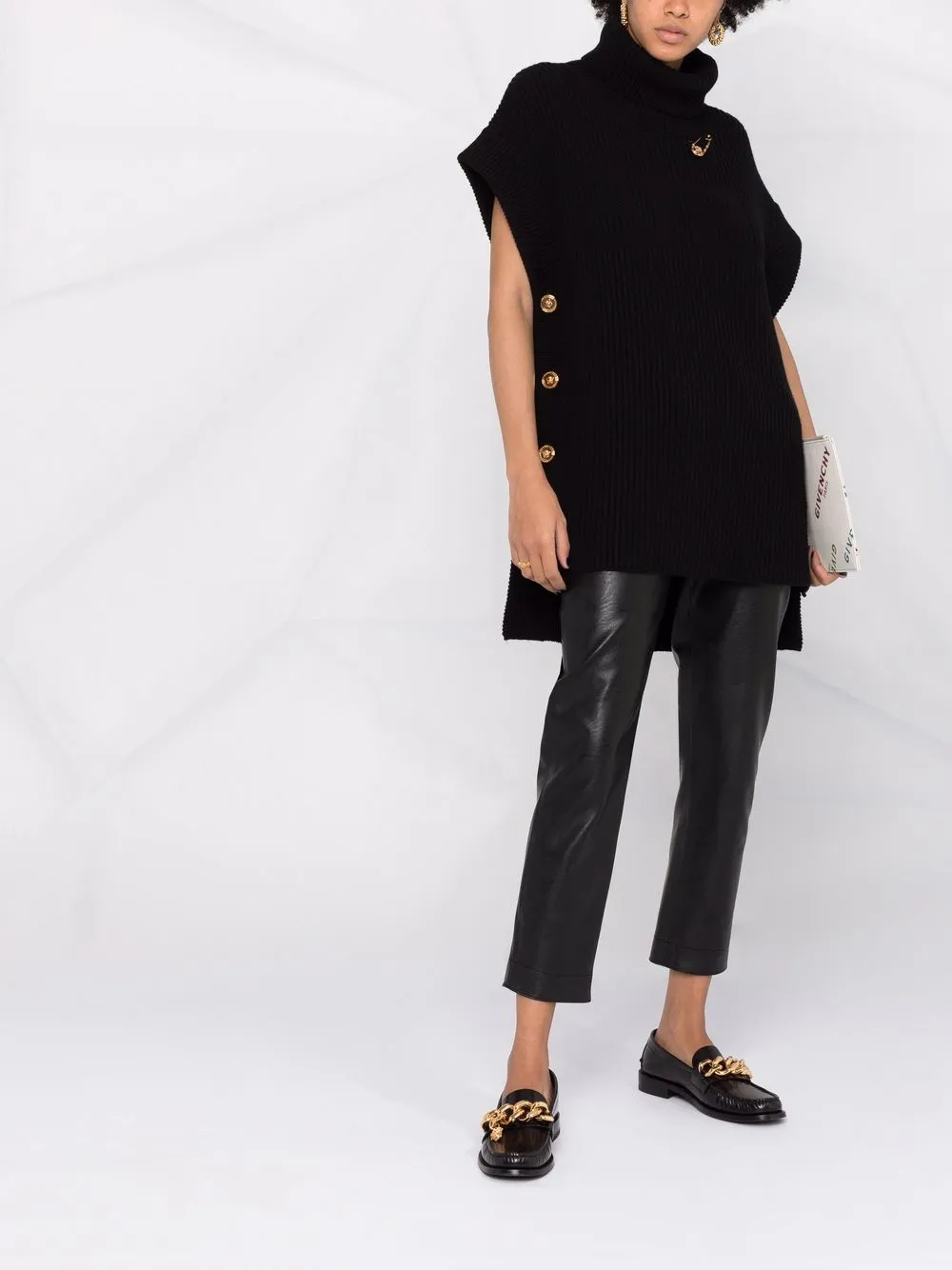 Versace Ribgebreide cape - Zwart