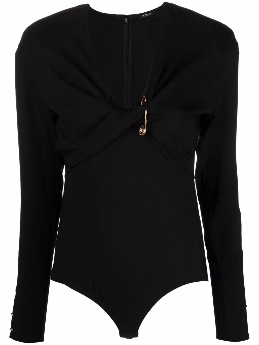 Click to view more detailed imagery on our partner's website Versace Twist-front Embellished Stretch-crepe Bodysuit In Black