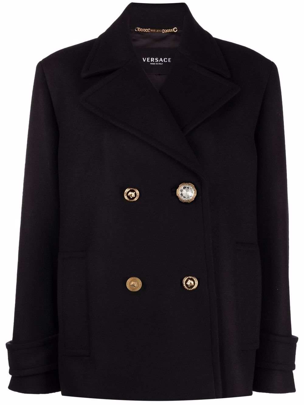 crystal Medusa-button double-breasted peacoat