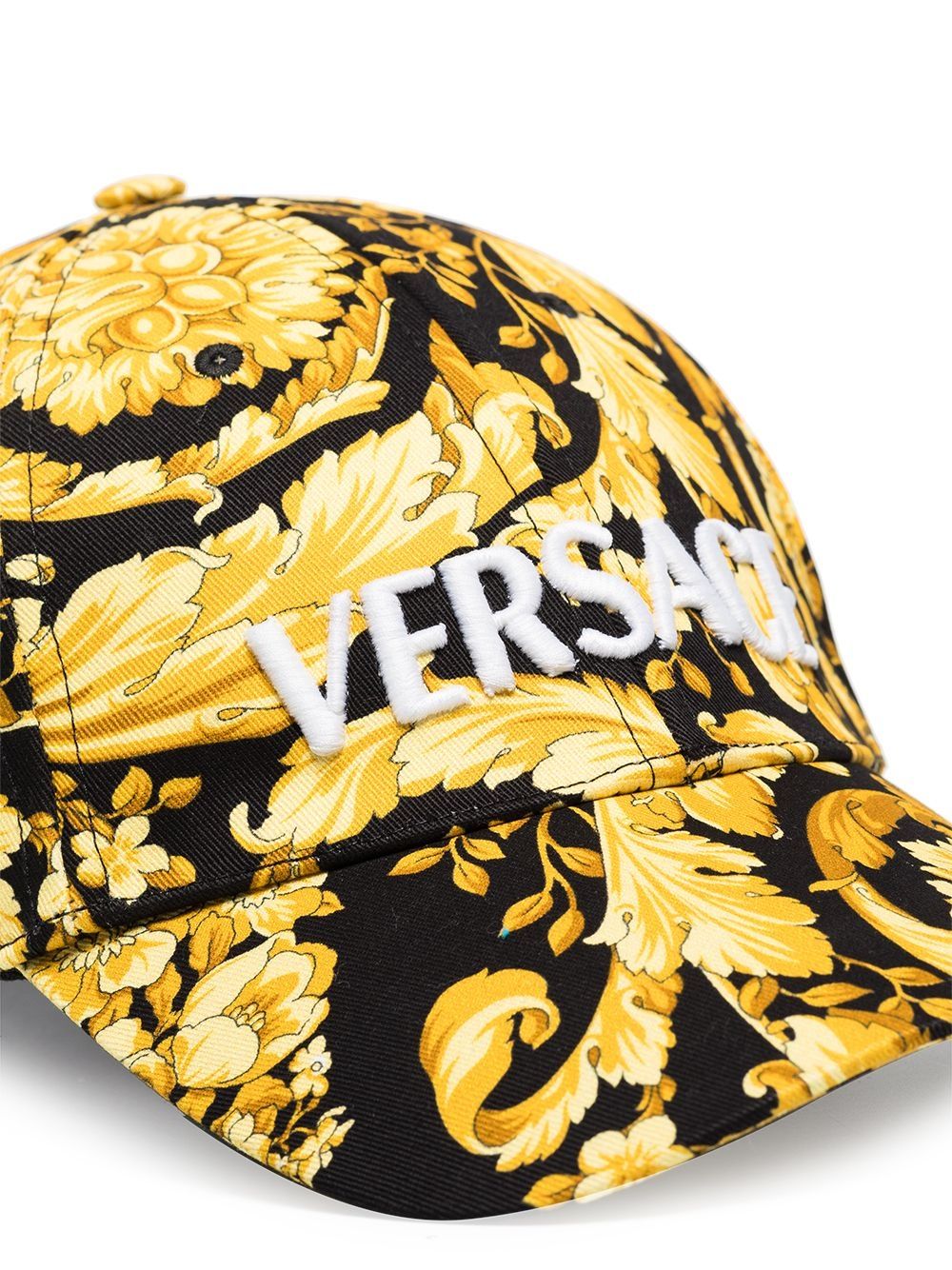 Shop Versace Barocco Embroidered Baseball Cap In Black ,yellow