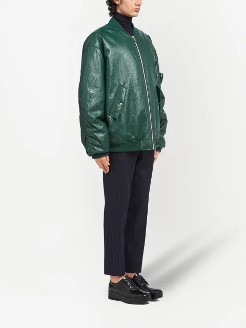 prada green leather jacket